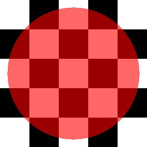 kleur (transparant 0.6 rood) (cirkel 0.9) <> kleur wit (0.4 // schaakbord) kleur (transparant 0.6 (mixkleur 0.5 blauw wit)) ((0.4, 0.4) # vierkant 1) <> kleur rood (cirkel 0.