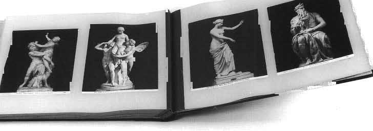 «3 Tuiee pagina's uit een album met van links naar rechts afbeeldingen van Bernini's 'Roof van Persephone', John Gibsons 'Psyche' (gefotografeerd door Domenico Anderson), de 'Venus Vittoriosa'