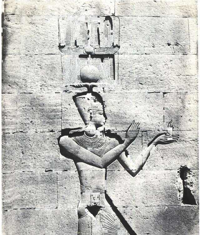 Plaat/Plate 27 Maxime Du Camp, Keizer Augustus a\s farao op de achtermuur van het sanctuarium van de tempel van Kalabsja,