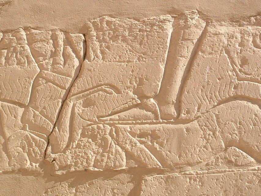 Ter hoogte van de voet van de koning is het oorspronkelijke zig-zag-patroon van de rivier de Orontes te zien (zie afbeelding 8).