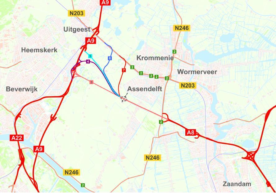 6 3. DE ALTERNATIEVEN De SP Zaanstreek en de SP Noord-Holland hadden voor het uitvoeren van de enquête in Assendelft de meest actuele kaart van de zeven alternatieven meegenomen.