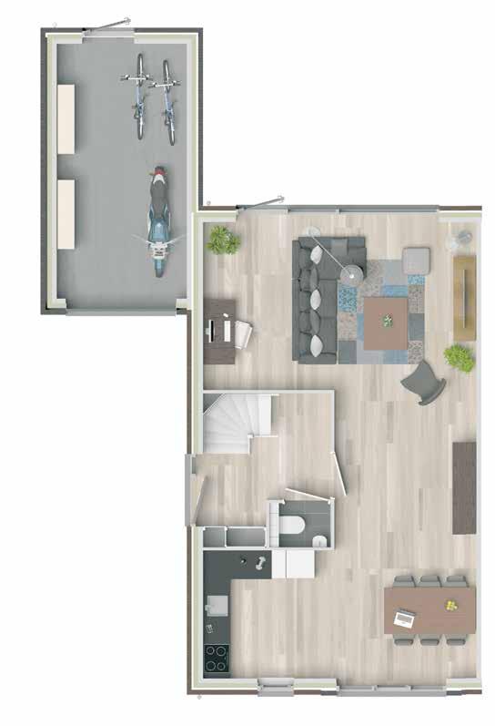 en douche met draingoot Ruime indeelbare zolder met dakraam Diverse optionele indelingsmogelijkheden en uitbreidingsopties 2,60m hoge plafonds Energielabel A++++