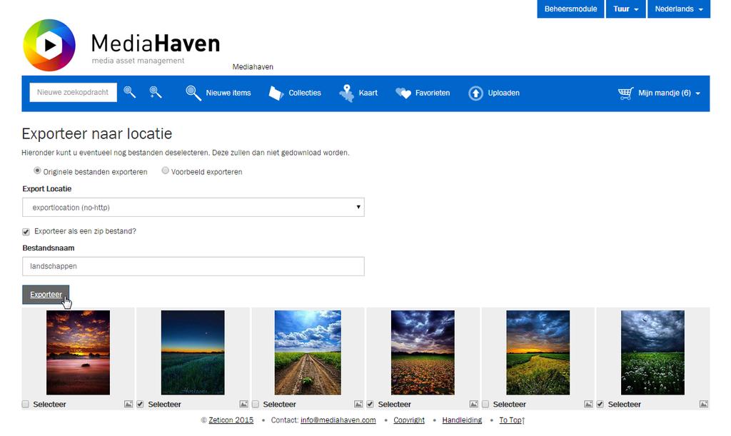 aan het mandje. Ook kan het zijn dat u op bepaalde beelden geen exporteer-rechten hebt, deze zal u ook niet kunnen downloaden op deze manier.