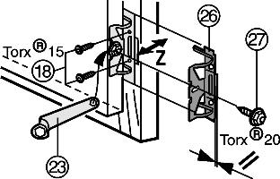 24 (16) met een lange schroef Fig. 24 (19) door het midden van het lange gat voormonteren. u Klap de afdekking van de kunststof hoek Fig. 24 (16) dicht. u Deur van het apparaat sluiten. 5.