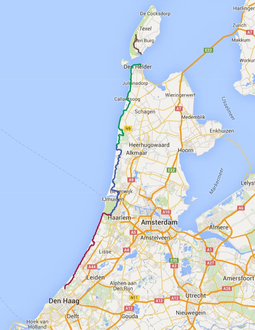 Kaart 6: Fietsroute van Den Haag (JKZ) naar Texel (De Zilvermeeuw): De route kan in gpx formaat gedownload worden op: http://www.denhaagtexel.nl/images/kml_gpx/denhaagtexel.