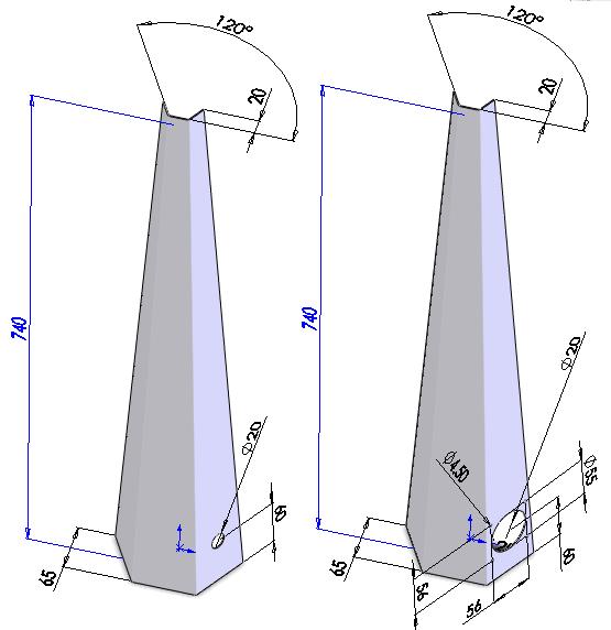 33 Sla het bestand op, net als naam: voet.sldprt. Werkplan Het volgende part dat we maken is de staander. Hiervan maken we twee varianten (configurations): 1.