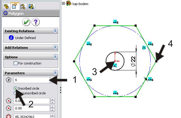 Kies Sketch Entities 3. Kies Polygon 110 1.