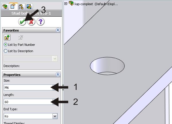 Selecteer in de PropertyManager voor de diameter M6 2.