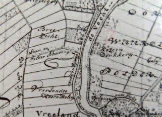 Afb. 6. Detail uit de kaart van P. Ketelaer uit ca. 1770 waarop de koperkatoendrukkerij staat aangegeven. (ARA) ten, zoals die van P. Ketelaer uit circa 1770 staat de katoendrukkerij aangegeven (afb.