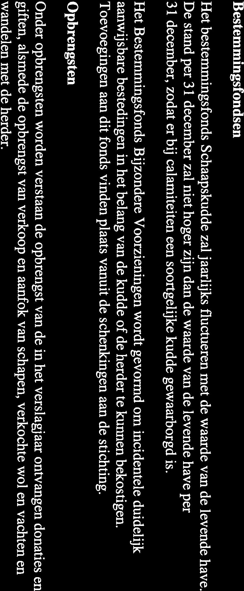 Stichting Schaapskudde Epe- Bestemmingsfondsen Het bestemmingsfonds Schaapskudde zal jaarlijks fluctueren met de waarde van de levende have.
