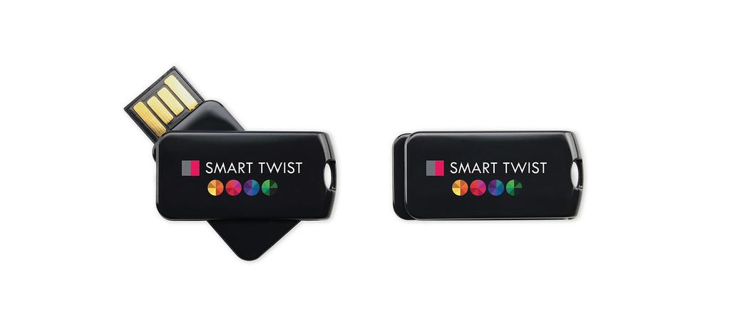 Smart Twister. Kleine, moderne USB stick met unieke smart twist. Levenslange garantie op geheugenchip. Stofvrij én waterdicht!