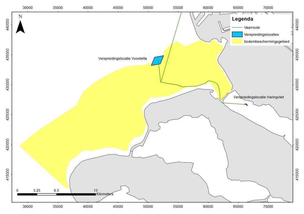 Figuur 5 Overzicht van de verspreidingslocaties en vaarroutes ten