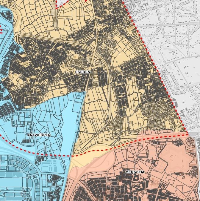 3.3. Argumentatie In het kader van de grenscorrectie tussen districten Antwerpen en Ekeren wordt voorgesteld dat de nieuwe grens tussen deze districten samenloopt met de autosnelweg A12/Zoomseweg,