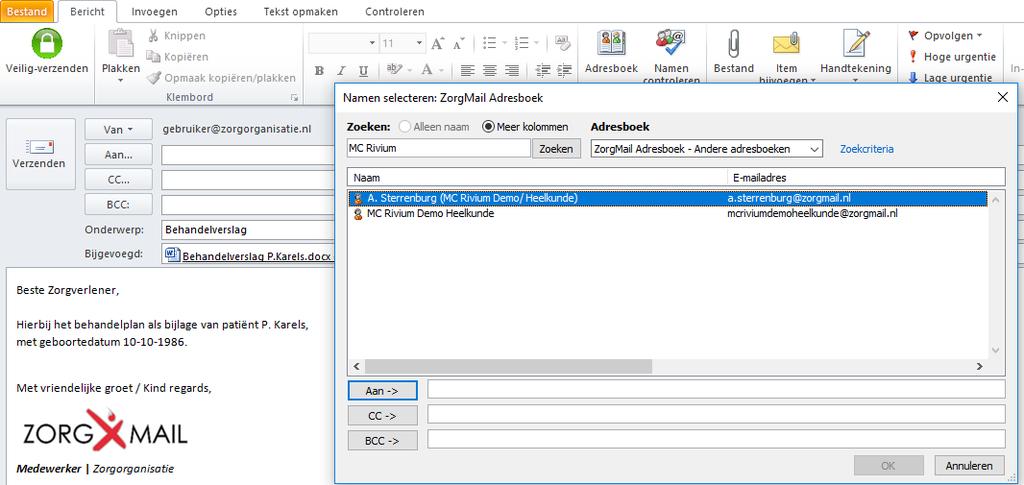 3 ZorgMail Secure e-mail Adresboek In het ZorgMail Secure e-mail adresboek kunt u de organisaties opzoeken welke zijn aangesloten op ZorgMail.
