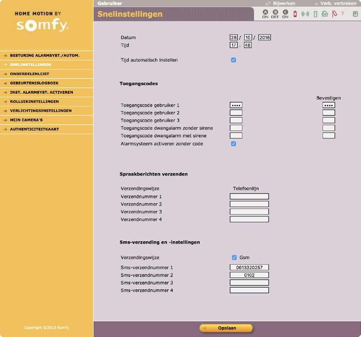 Installatie Alarmsysteem instellen met de computer Snelle instellingen 2 3 4 Stel in elk geval de datum en de tijd in zodat de datum en de tijd van alarmberichten kan worden aangegeven.