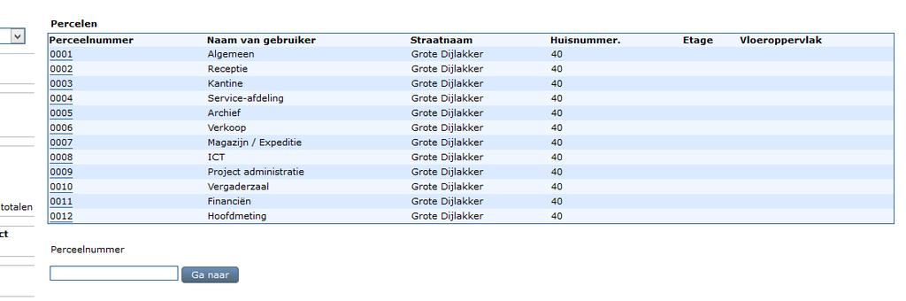 9 Perceelgegevens Hier vindt u een overzicht van alle percelen.