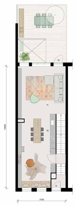 Woonkamer 12 Balkon 1 E VERDIEPING 66,7 m 2 woonoppervlakte 13 Overloop 14