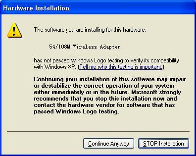 Afbeelding 2-8 Windows 2000 Waarschuwing Opmerking: In Windows XP, is de waarschuwing gelijk aan de afbeelding getoond als in 2-8a.