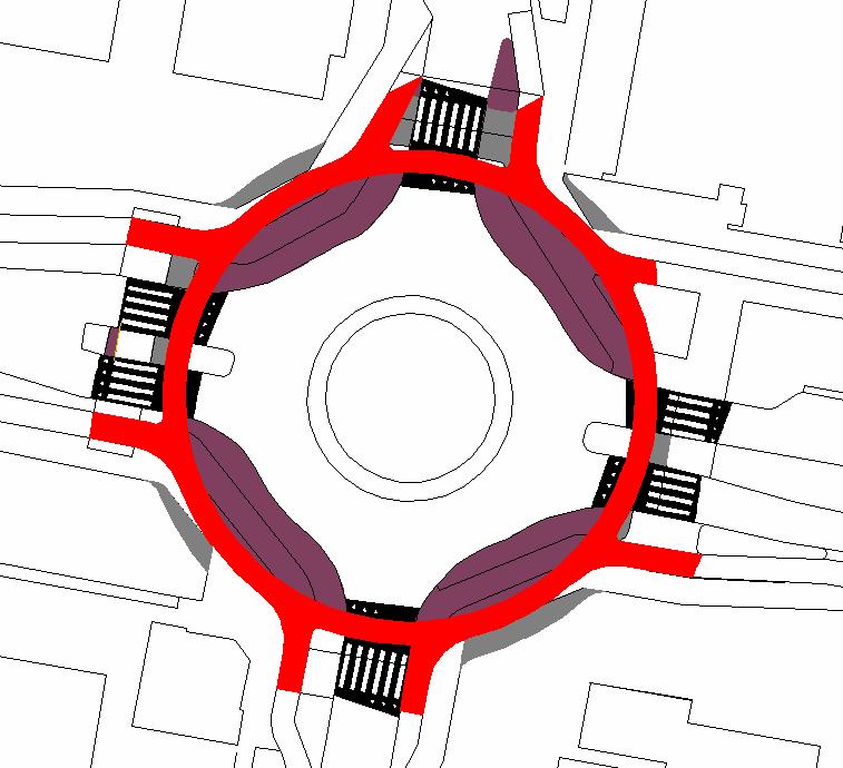 Figuur 2 aanpassingen aan rotonde Deltalaan, bij wijzigen voorrangsituatie fietsers Ook bij de rotonde Lijsterweg is extra ruimte nodig ten behoeve van de voetpaden.