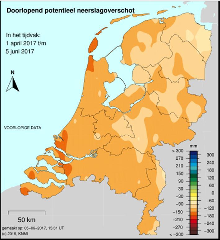 Figuur 1. Landelijk gemiddeld neerslagtekort. Bron: KNMI.