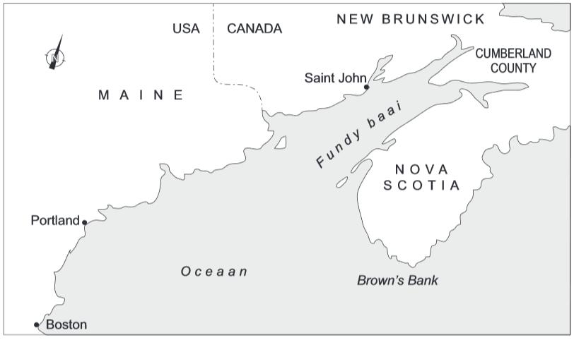 Opgave 2: Getijdenresonantie Op sommige plekken op aarde is het verschil tussen eb en vloed zeer groot. De plaats Saint John aan de Fundybaai in Canada is zo n plaats.