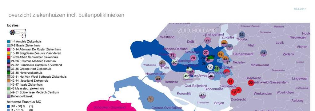 Beoordeling ACM 27. In onderstaand figuur is een kaart opgenomen met de vestigingen van partijen en de vestigingen van de omliggende ziekenhuizen en poliklinieken.