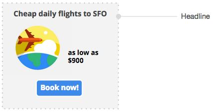 44 Stel nu dat u een wat meer beschrijvende kop wilt. Als kop van de advertentie zou u de naam van de bestemming en de vluchtbeschrijving kunnen gebruiken: 'Voordelige vluchten naar SFO'.