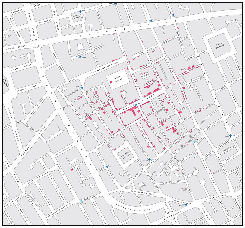 Toen hij dat gedaan had, werd al snel duidelijk dat rondom de pomp op Broad Street de meeste slachtoffers zijn gevallen.