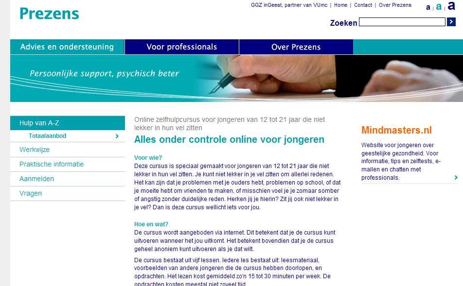 Zelfhulpprogramma's Allesondercontrole online voor jongeren