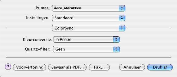 AFDRUKOPTIES INSTELLEN VOOR MAC OS X-COMPUTERS 1 Kies Afdrukken in de toepassing waarmee u werkt. Het dialoogvenster voor afdrukken wordt weergegeven. 2 Mac OS X v10.5 en v10.