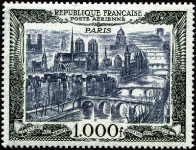 Franc met bouwwerken in Parijs. De zegel werd uitgegeven op16 januari 1950 doch gedrukt op 15 december 1949 in een oplage van 1.137.500 stuks.