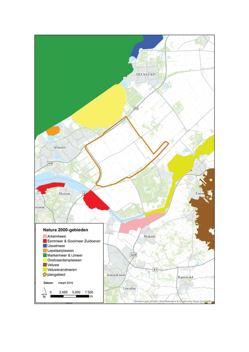 Figuur 5.6 Natura 2000-gebieden in de directe omgeving van Windpark Zeewolde / Natura 2000-gebieden Arkemheen Eemmeer & Gooimeer Zuidoever.