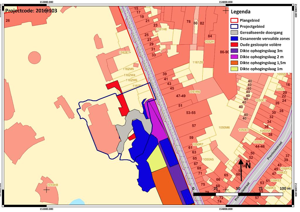 Figuur 2: Minimaal vastgestelde reeds verstoorde zones en ophogingslagen in de omgeving van het projectgebied Ten zuidoosten van het gebouw van de mensapen heeft een grote ondergrondse tank met een