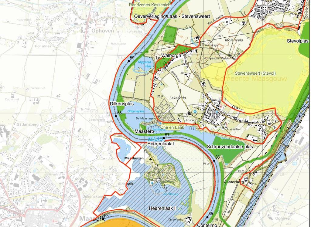 Waterschap Roer en Overmaas Ligging, begrenzing en beschrijving van het plangebied Afbeelding 6: Maatregelen uit Deltaoprogramma-deelprogramma Rivieren nabij Ohe en Laak en Stevensweert.