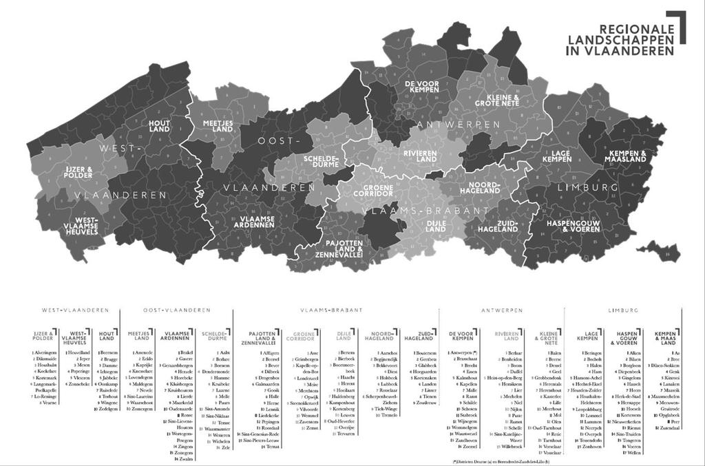 Figuur: Overzichtskaart van de zeventien Regionale Landschappen. Over de Regionale Landschappen op www.regionalelandschappen.