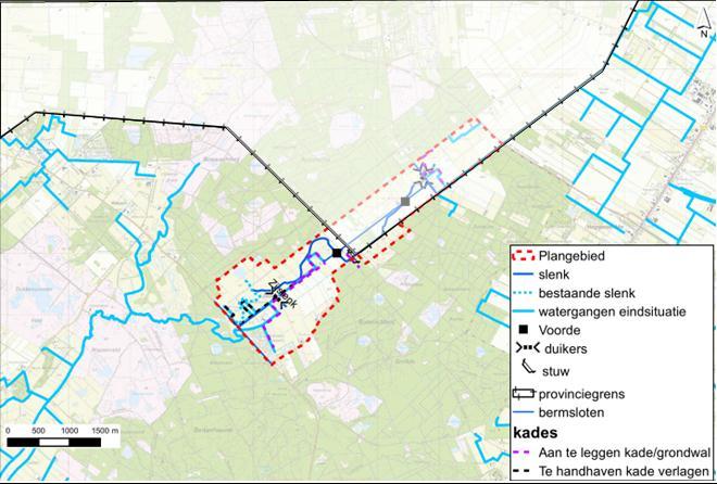 Afbeelding 3.2. Inrichtingsplan De slenk, inclusief de zijslenk, de voorde en de duiker worden opgenomen in de legger.