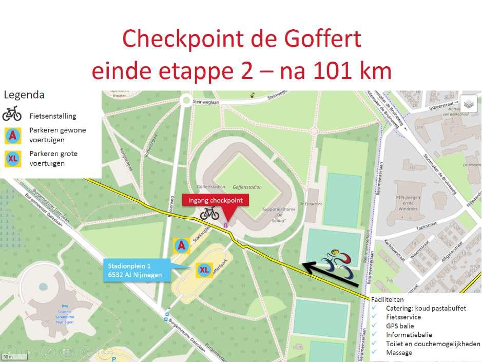 Checkpoint Nijmegen Enkele kilometers na de passage van Ronald McDonald Huis Nijmegen arriveren we bij het tweede checkpoint, De Goffert. Dit is de thuisbasis van voetbalclub N.E.C.. Het Goffertstadion stamt uit 1939.