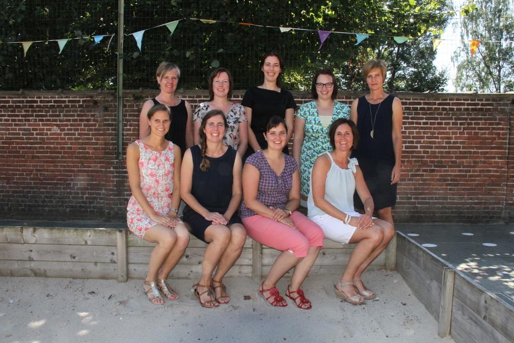 Anne, Juf Sofie, Juf Cindy Het Klimtoren-team van de kleuterschool Voor vlnr: Juf Eva, Juf Greet, Juf