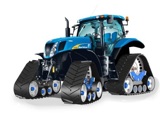 Figuur 19. Normale wieltractor uitgerust met vier aangeschroefde rupsen. Meer rubber aan de grond betekent een betere grip en een verminderd brandstofverbruik.