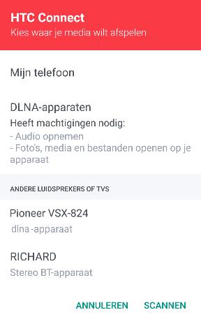 172 Draadloos delen HTC Connect gebruiken om je media te delen Voordat je start, moet je er voor zorgen dat je je luidsprekers, tv of apparaat hebt ingesteld om verbinding te maken met je