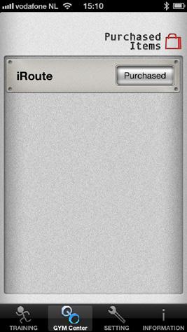 GEBRUIK ICONSOLE+ APP GYM CENTER MENU In het GYM CENTER verschijnen aanvullingen op de iconsole+ app. Een leuke gratis aanvulling is IROUTE.
