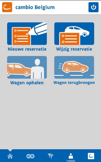 2. Het hoofdmenu Vanuit het hoofdmenu heb je toegang tot 4 submenu s: Nieuwe reservatie, Wijzig reservaties, Wagen ophalen en Wagen terugbrengen.