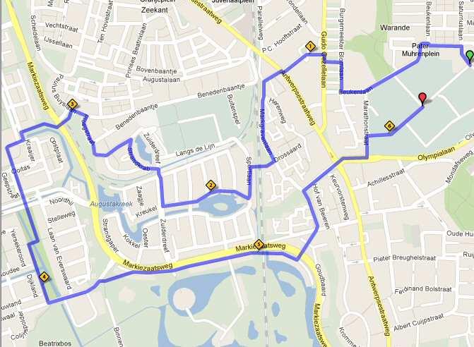 Route Tweede Avond 6 km. poort Jupiterweg 2. LA Jupiterweg 4. RA Burgemeester Blomlaan 5. LA Na Derde Flat 6. RD Abraham de Haanstraat 7. RD Markgravenlaan 8. RA Drossaard (tunnel) 9.