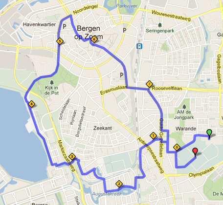 Route Vierde Avond 6 km. poort Jupiterweg 2. LA Jupiterweg 4. RA Burgemeester Blomlaan 5. LA Na Derde Flat 6. RD Abraham de Haanstraat 7. RD Markgravenlaan 8. RA Drossaard (tunnel) 9.