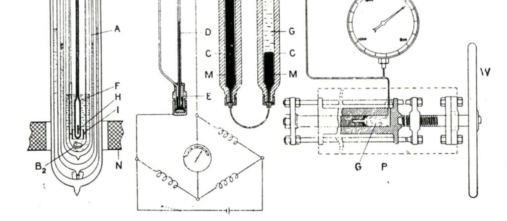13. Door middel van een hydraulische pomp P werd het helium in het buizensysteem samengeperst.