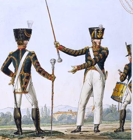 Franse infanterie, volgens de uniformvoorschriften van 1812, prenten van Charles Vernet.