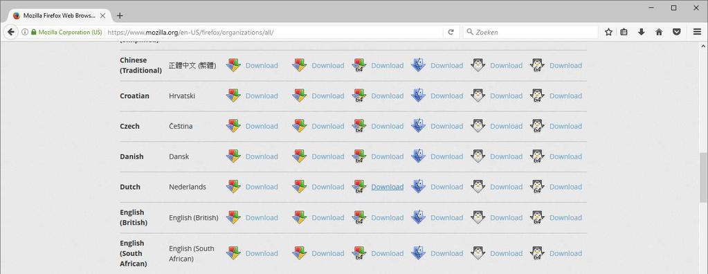 Werken met Mozilla Firefox ESR 1. Download Mozilla Firefox Extended Support Release via de volgende link https://www.mozilla.org/en-us/firefox/organizations/all/ 2. Kies je taal (Dutch) 3.
