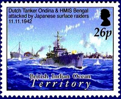 Speciale postzegel uitgebracht ter herinnering aan de Dutch Tanker Ondina & HMIS Bengal