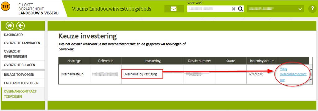 Klik op Voeg overnamecontract toe 11.3.