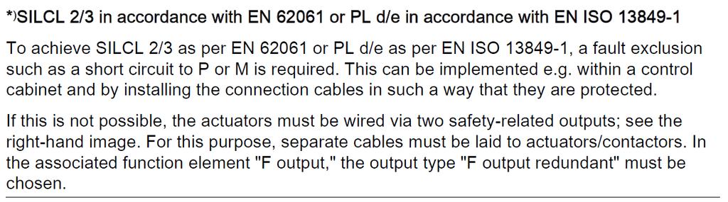 Aandachtspunt: actuator-aansluiting in relatie tot maximaal realiseerbare PL/SIL-niveau in relatie tot DC- / CCF-waarden Actuator-aansluiting PLc (ISO 13849-1) of SIL1 (EN 62061):